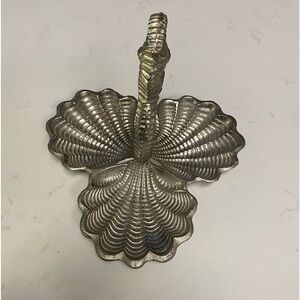 Seahorse Serving Dish Sea Shell Design 3 Section Metal Silver Tone